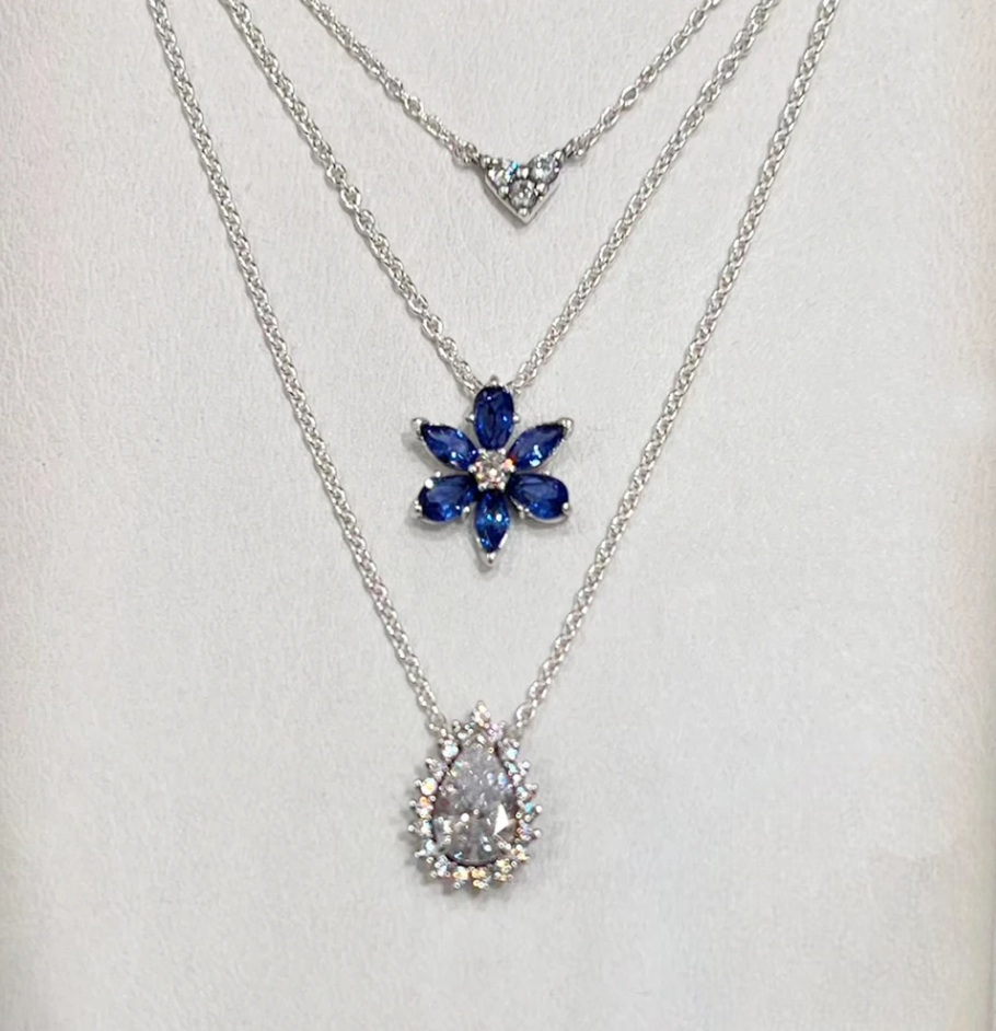 Sterling Silver Blue Floral Cluster Jewelry Set