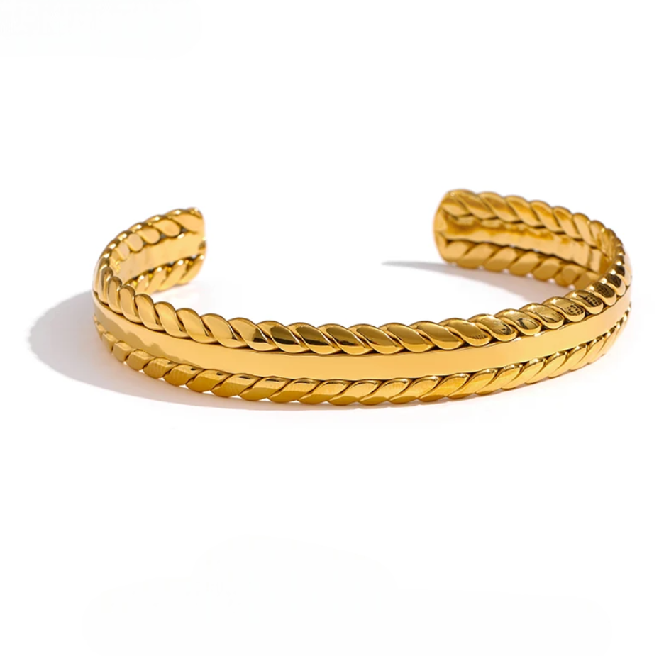 Golden Geometric Leaves Bangle Bracelet