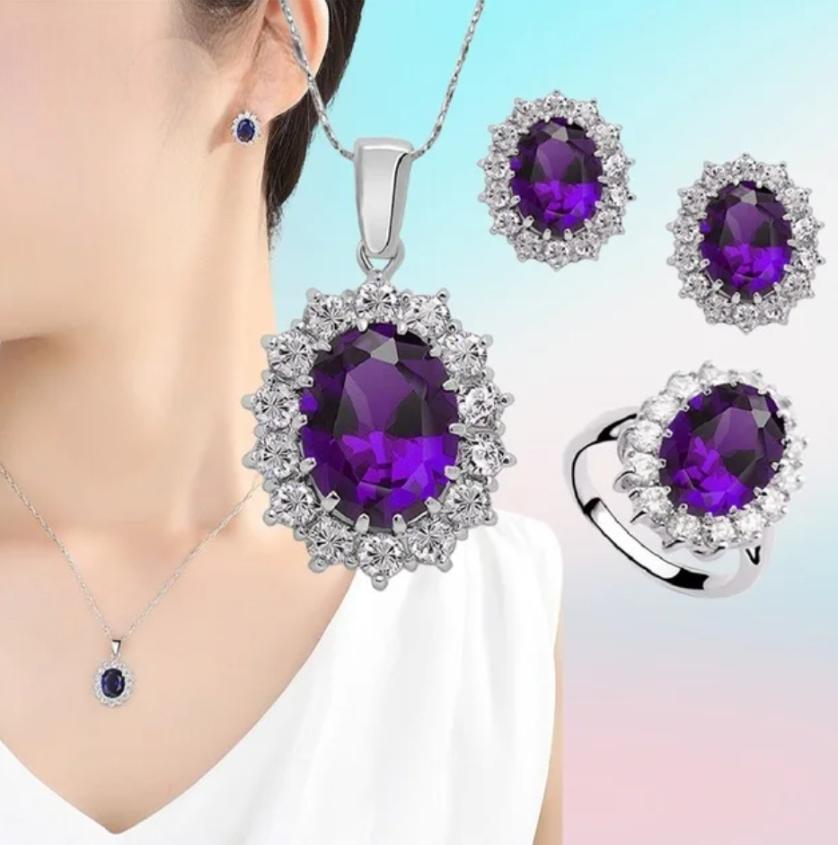 925 Sterling Silver Oval Flower Wedding Jewelry Set