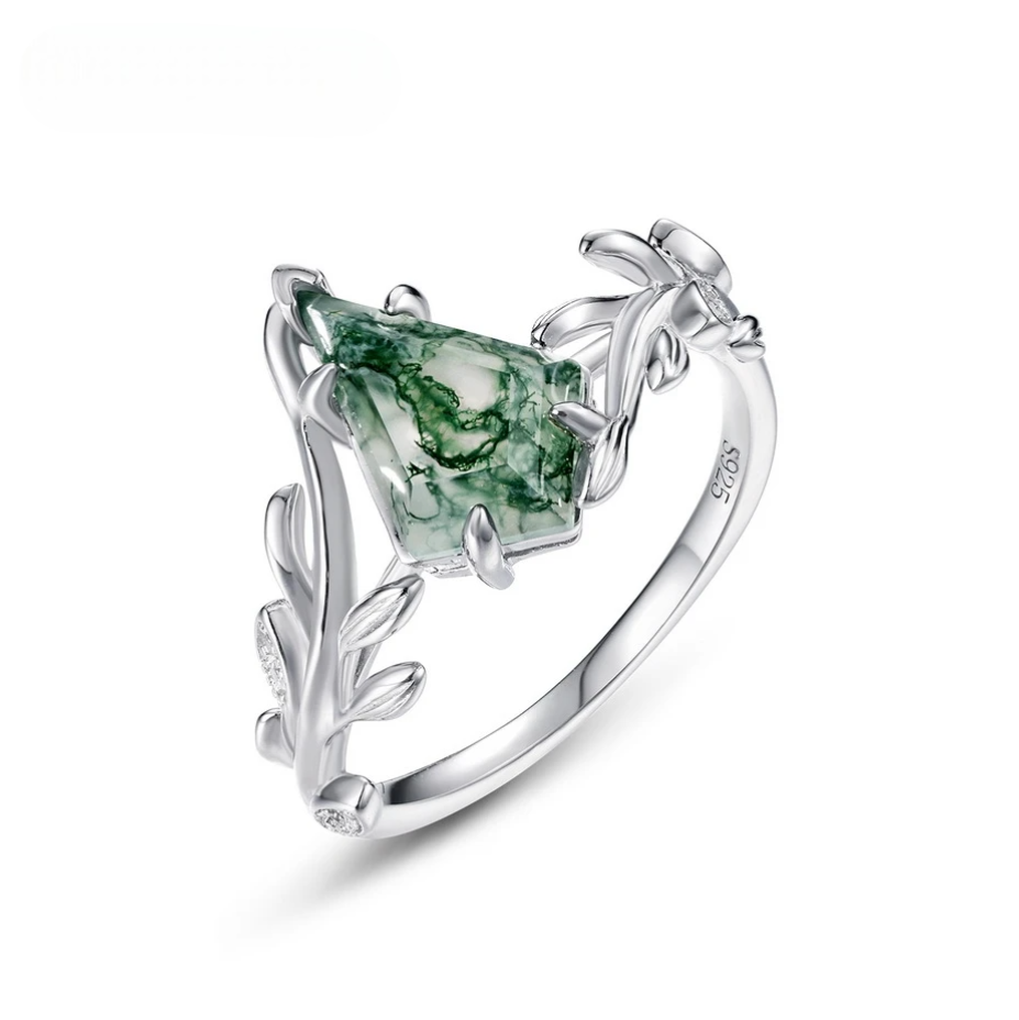 Sterling Silver Natural Moss Agate Ring