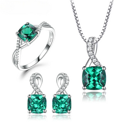 Elegant 925 Sterling Silver Jewelry Set with Created Emerald