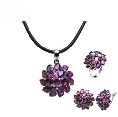 Elegant Natural Rhodolite Garnet Gemstone Jewelry Set