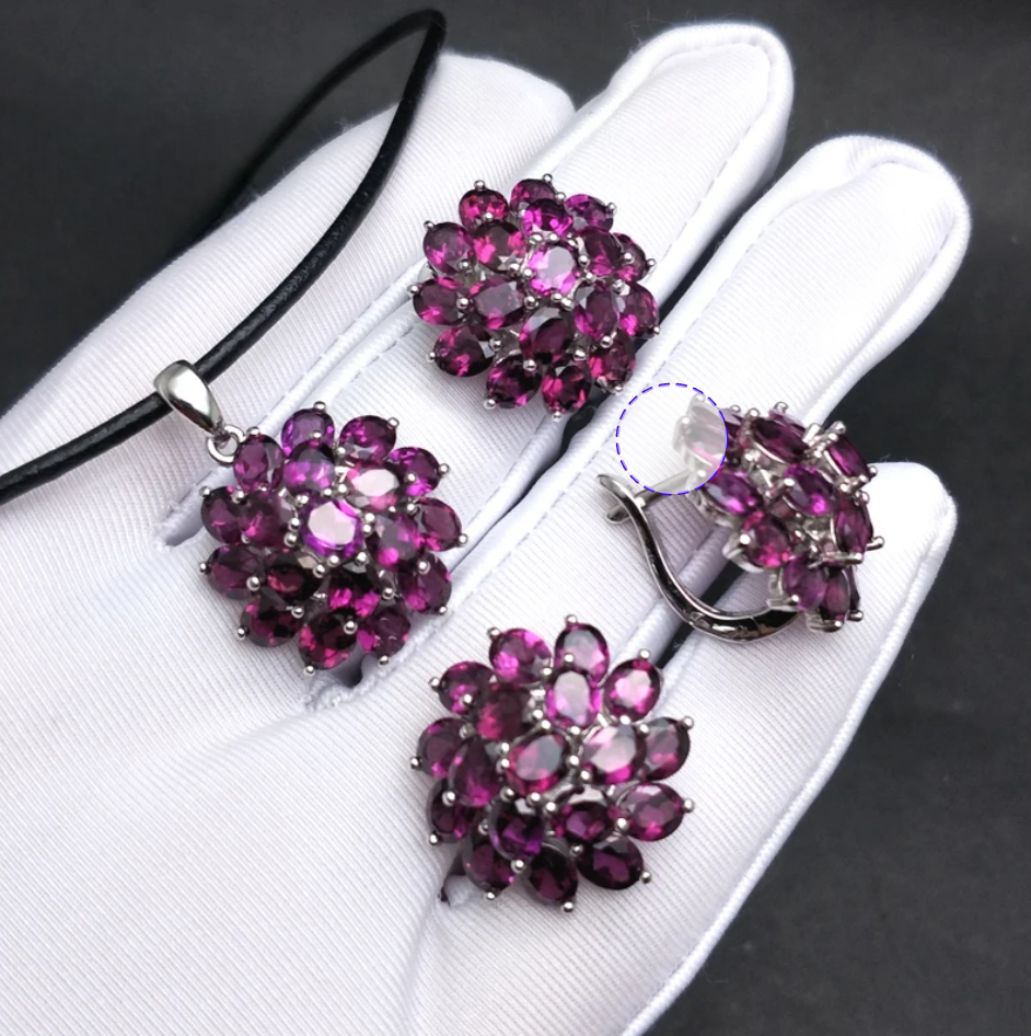 Elegant Natural Rhodolite Garnet Gemstone Jewelry Set