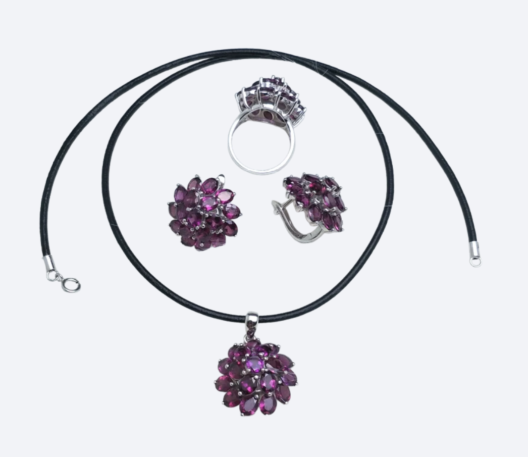 Elegant Natural Rhodolite Garnet Gemstone Jewelry Set