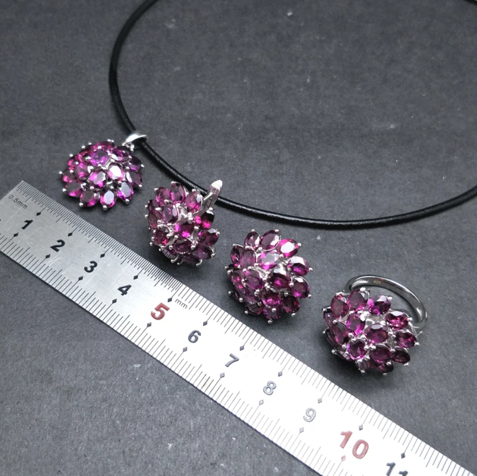 Elegant Natural Rhodolite Garnet Gemstone Jewelry Set