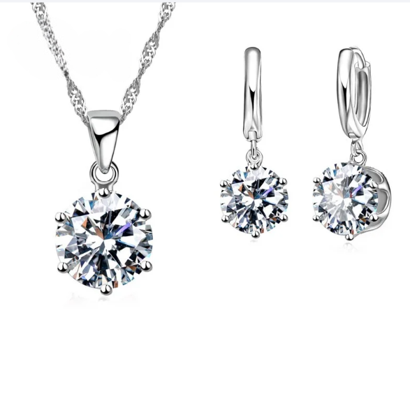 925 Sterling Silver Crystal Pendant Necklace and Earrings Set