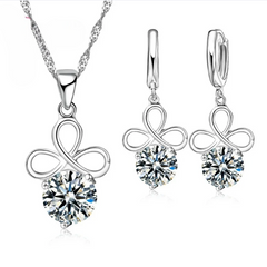 925 Sterling Silver Crystal Pendant Necklace and Earrings Set