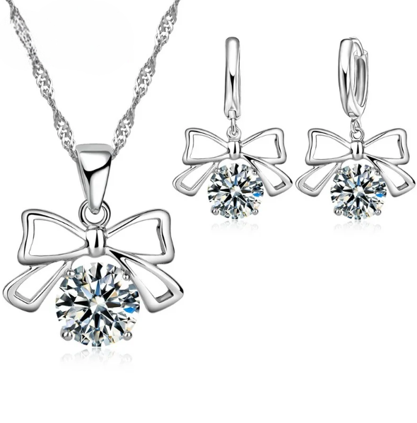 925 Sterling Silver Crystal Pendant Necklace and Earrings Set