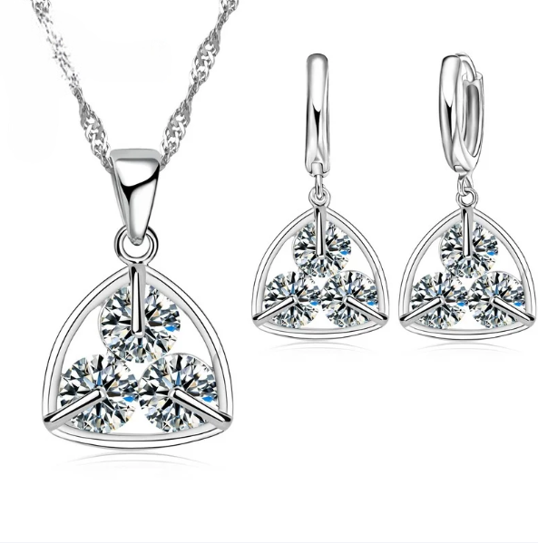 925 Sterling Silver Crystal Pendant Necklace and Earrings Set