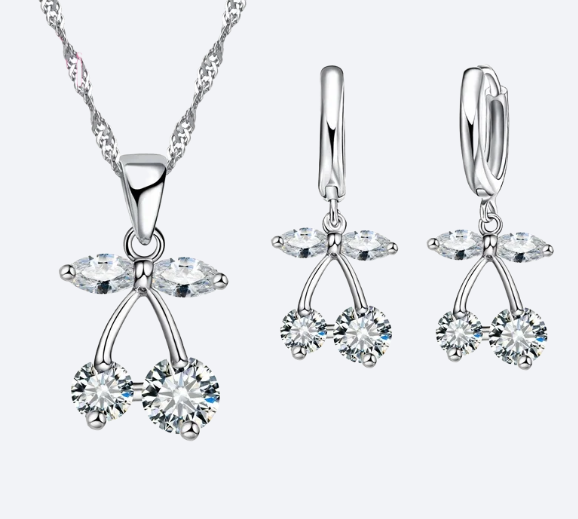 925 Sterling Silver Crystal Pendant Necklace and Earrings Set