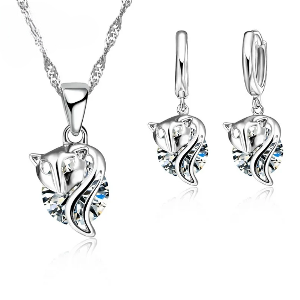 925 Sterling Silver Crystal Pendant Necklace and Earrings Set