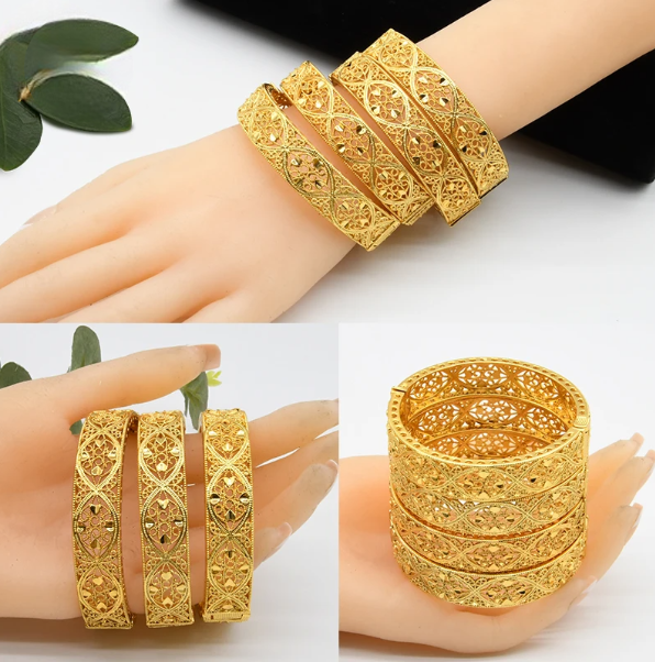 Dubai-Inspired Gold-Toned Bangles with Botanical Motifs