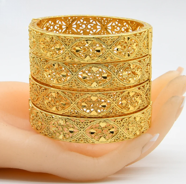 Dubai-Inspired Gold-Toned Bangles with Botanical Motifs