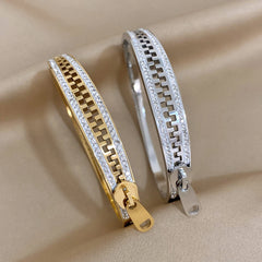 Gold-Plated Stainless Steel Zipper Bracelet Charm Bangle for Women