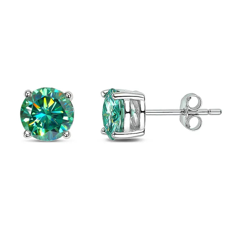 D Color Moissanite Stud Earrings: Sterling Silver with White Gold Plating