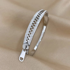 Gold-Plated Stainless Steel Zipper Bracelet Charm Bangle for Women