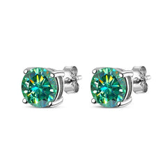 D Color Moissanite Stud Earrings: Sterling Silver with White Gold Plating