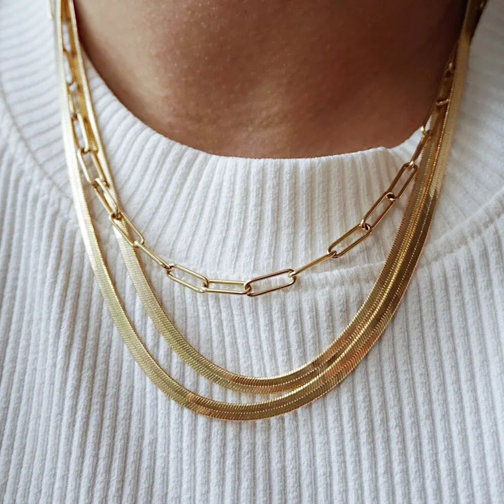 18K Gold Plated Short Herringbone Chain Choker Necklace