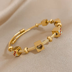 Trendy Heart Love Stars Dice Charm 18k Gold Plated Bangles for Women