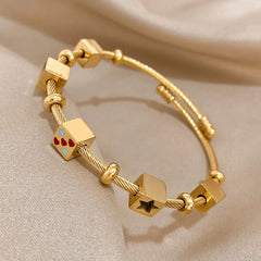 Trendy Heart Love Stars Dice Charm 18k Gold Plated Bangles for Women