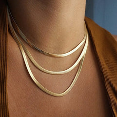 18K Gold Plated Short Herringbone Chain Choker Necklace