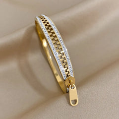 Gold-Plated Stainless Steel Zipper Bracelet Charm Bangle for Women