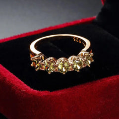 MxGxFam Olive Green CZ 18k Gold Rings for Women