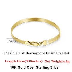 Rinntin 18K Gold Plated 925 Sterling Silver Herringbone Chain Bracelet