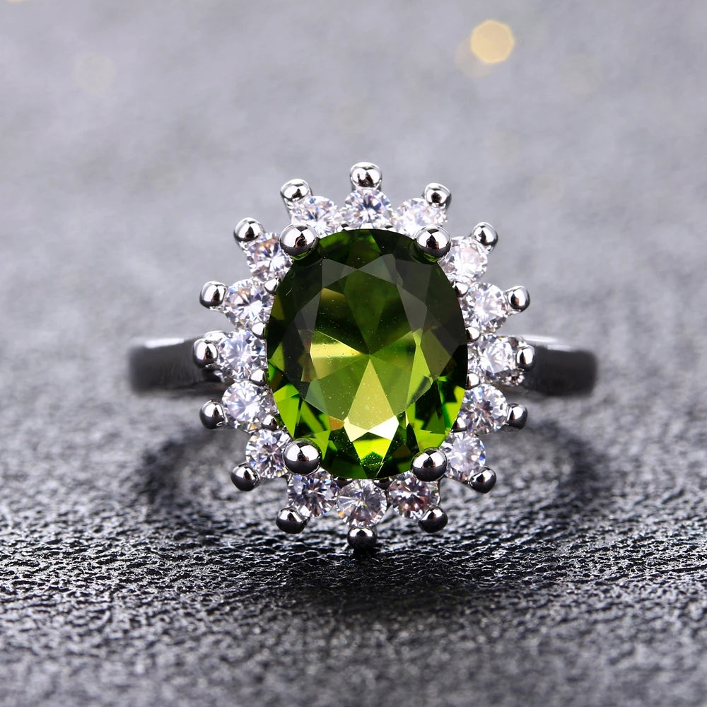 925 Sterling Silver Flower Ring with Peridot and Zircon Stones