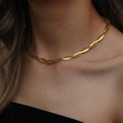 18K Gold Plated Short Herringbone Chain Choker Necklace