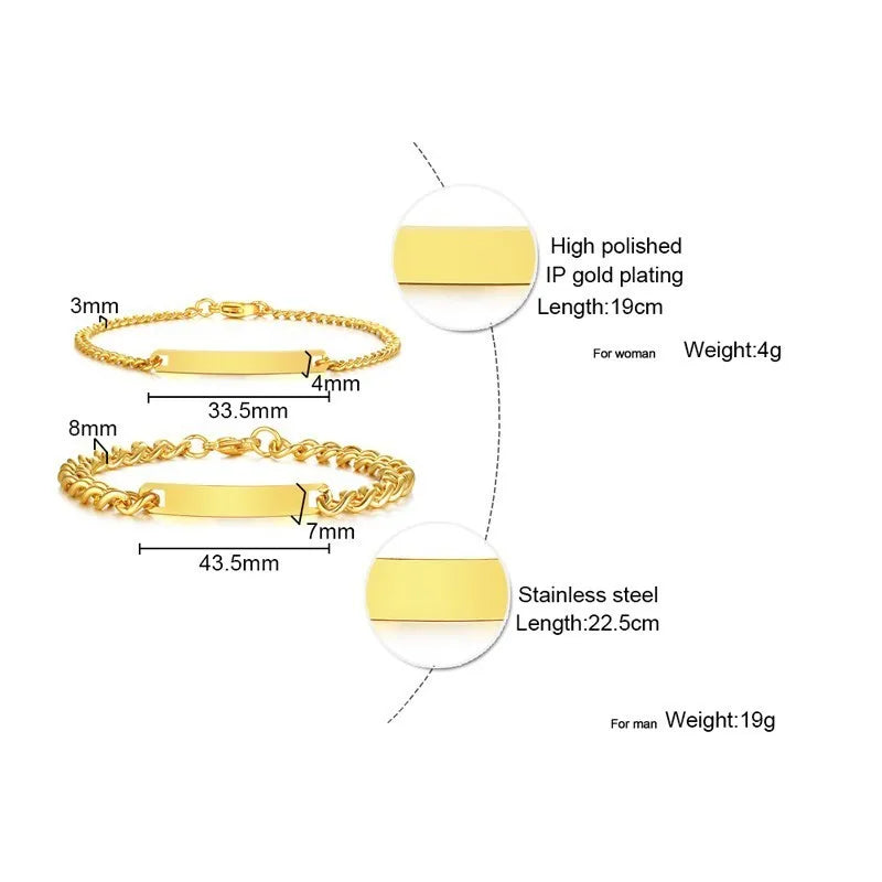 Gold Tone Custom Engraved ID Tag Bracelet