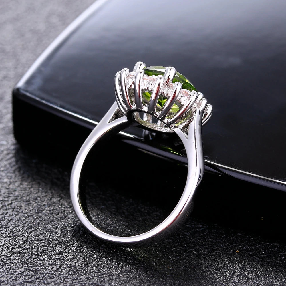 925 Sterling Silver Flower Ring with Peridot and Zircon Stones