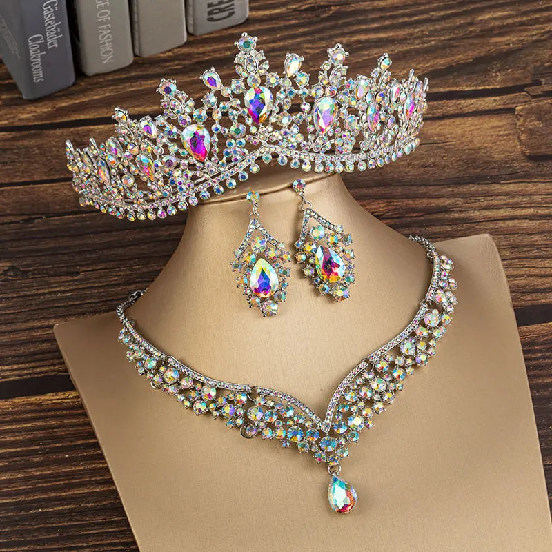 Elegant Crystal Bridal Jewelry Set with Tiara, Earrings, and Necklace