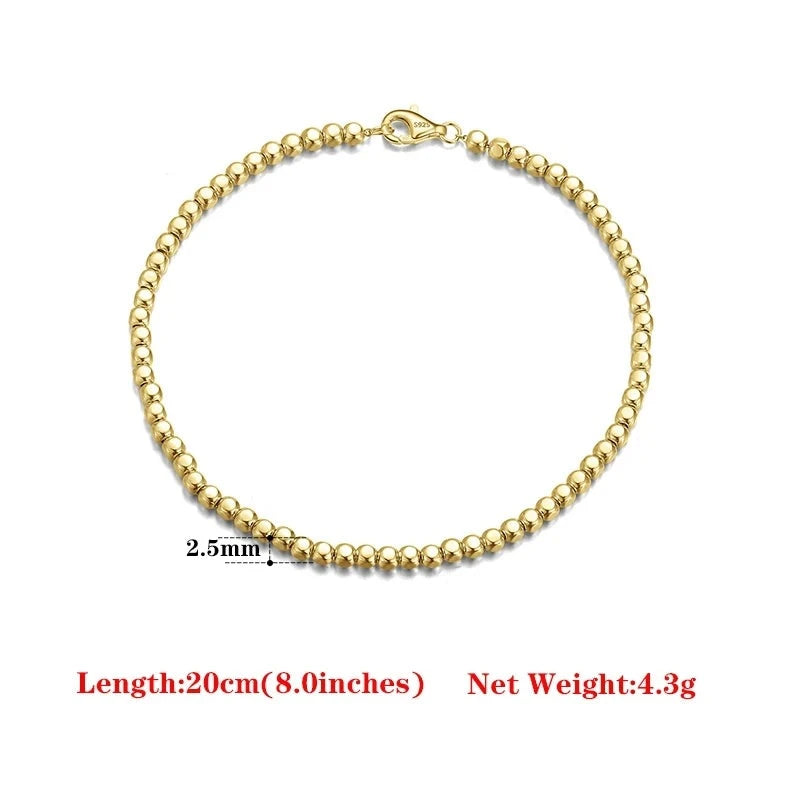 Rinntin 18K Gold Plated 925 Sterling Silver Cube Bead Chain Bracelet