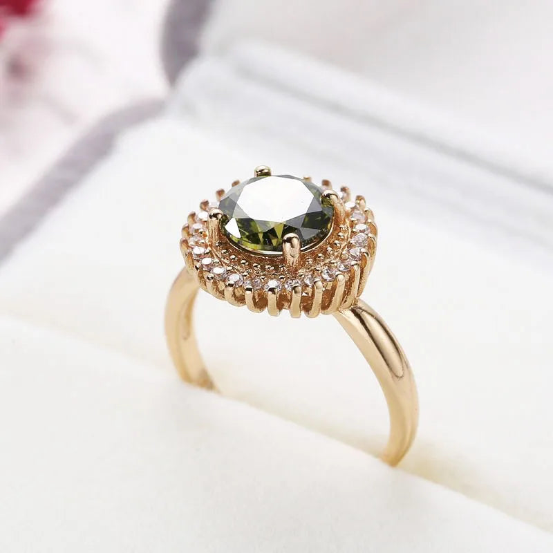 MxGxFam Olive Green Zircon 18 Plated Gold Rings for Women