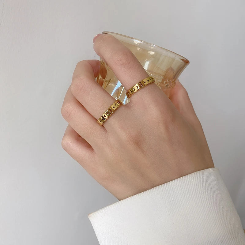 YUN RUO Vintage Geometry 18k Gold Wheat Leaves Ring