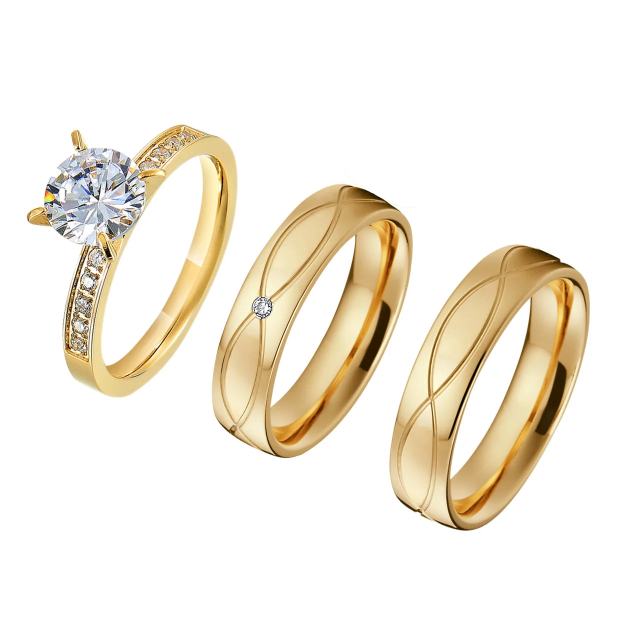 Fine Jewelry Wedding Engagement 18K Gold Plated Rings Set