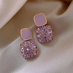 Vintage Purple Shiny Crystal Geometric Women Earrings