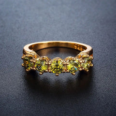 MxGxFam Olive Green CZ 18k Gold Rings for Women