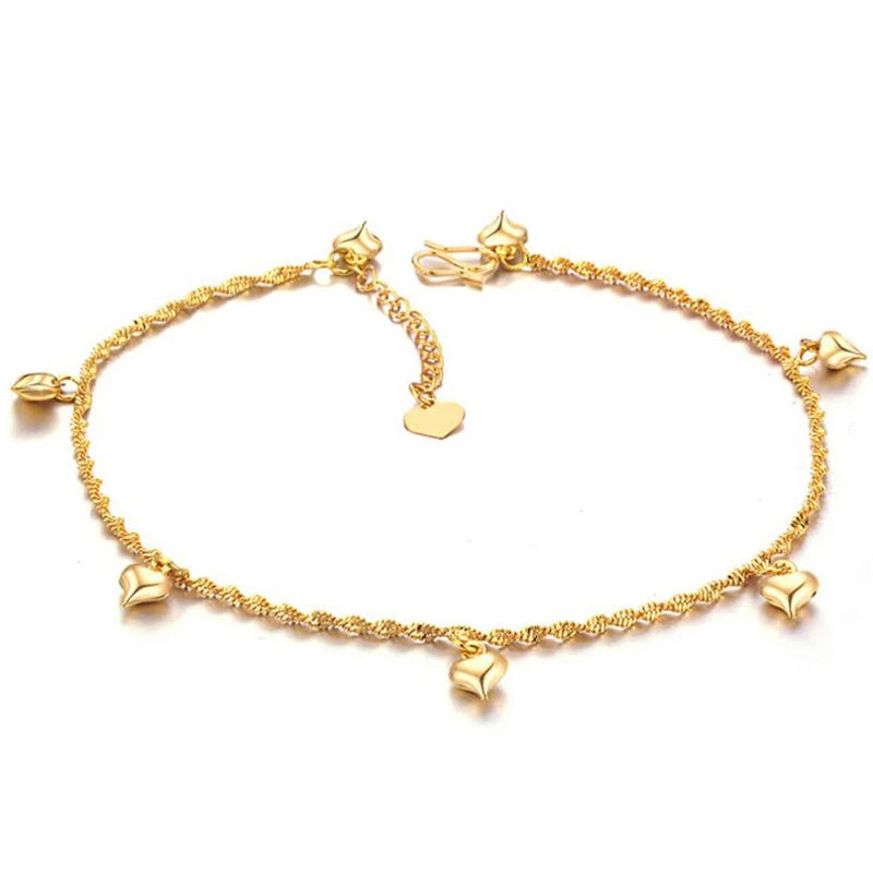 18K Gold Plated Twist Link Anklet with Heart Charms