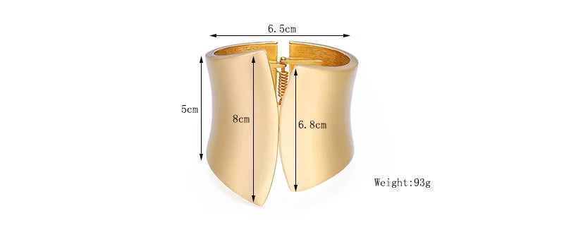 Hip-Hop Inspired Wide Asymmetric Gold-Colored Bangle for Women