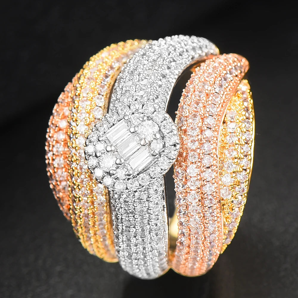 Luxury Crossover Statement Rings with Zirconia Stones