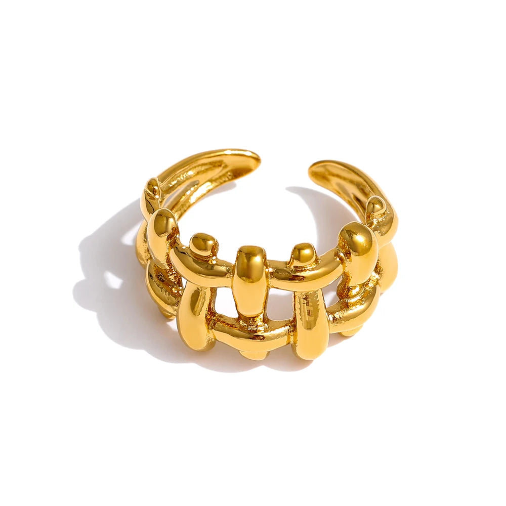 Yhpup 316L Stainless Steel With 18K Gold Plated Chain Ring