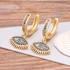 Trendy Bohemian Zircon Hollow Blue Evil Eye Hoop Earrings for Women