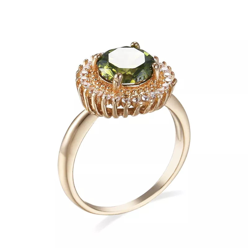 MxGxFam Olive Green Zircon 18 Plated Gold Rings for Women