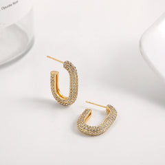 3 Pair Gold Color Metal Twisted Small Huggies with Rhinestone Crystal Earrings