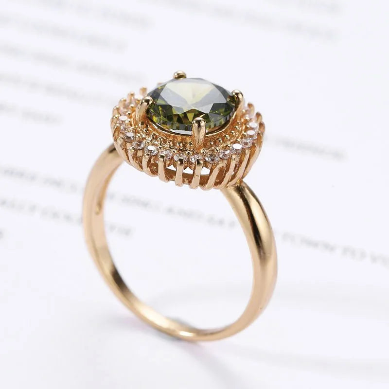 MxGxFam Olive Green Zircon 18 Plated Gold Rings for Women