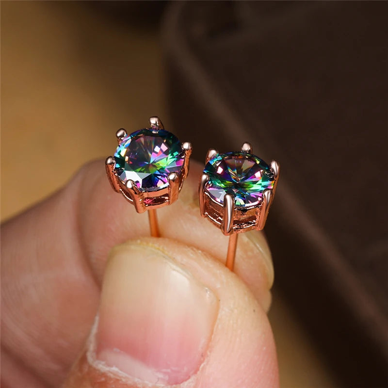 Punk Rainbow Crystal Stud Earrings