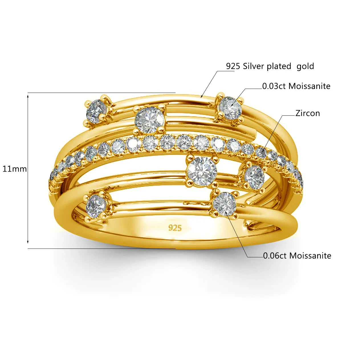 Elegant 925 Sterling Silver Moissanite Ring with Gold Plating