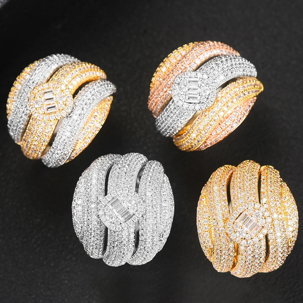 Luxury Crossover Statement Rings with Zirconia Stones